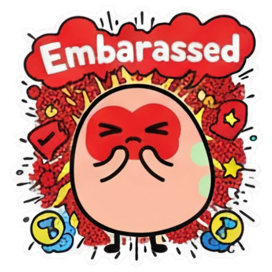 Embarrassed egg character with red face and 'Embarrassed' text. Keith Haring Style Egg Expressions sticker for expressive chats and social replies.