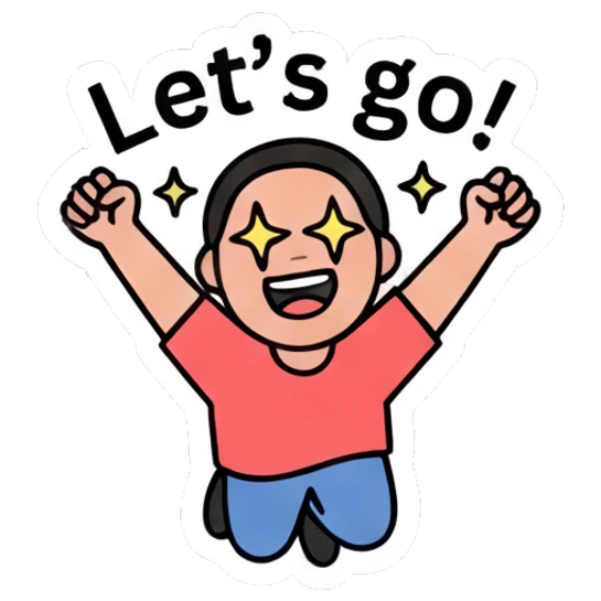 Boy jumping with excitement and star eyes. Daily Mood Doodle Boy sticker for expressive chats and social replies.