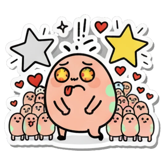 Overwhelmed egg with 'FAN HYPE' and many small eggs. Little Egg Emotions sticker for expressive chats and social replies.