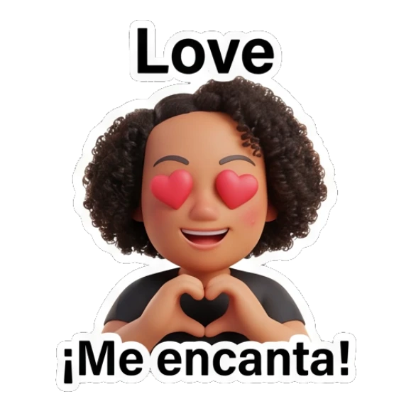 Curly hair girl making a heart shape with hands and text Love Curly Hair Girl Daily Vibes sticker for expressive chats and social replies.