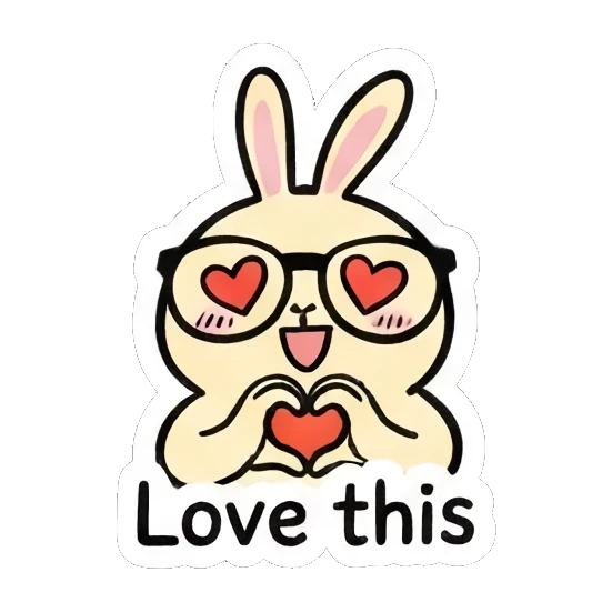 Rabbit with glasses making a heart shape with hands. Smart Bunny Daily Moods sticker for expressive chats and social replies.