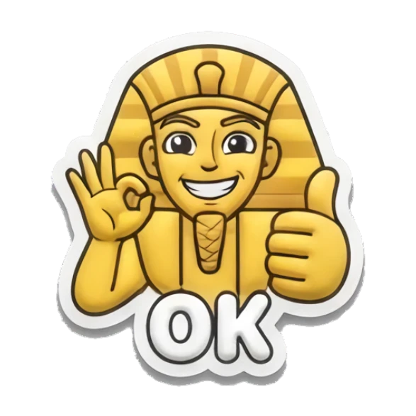 Golden pharaoh giving an OK sign with a friendly smile Golden Pharaoh Vibes sticker for expressive chats and social replies.