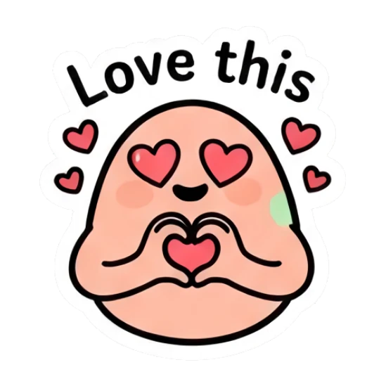Loving egg character making a heart shape with hands and heart eyes Doodle Egg Expressions sticker for expressive chats and social replies.