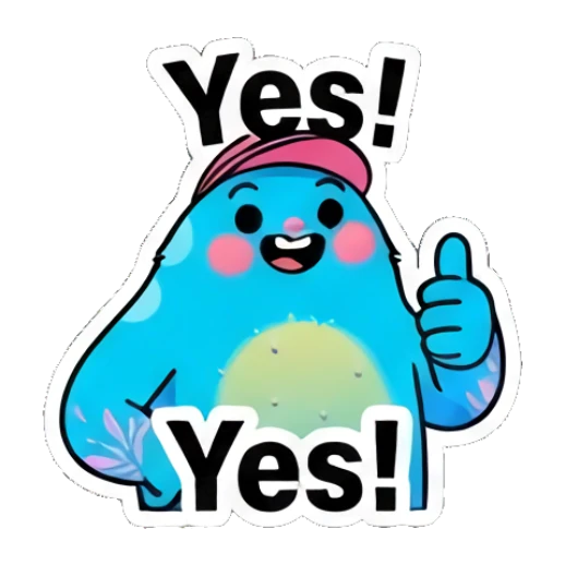 Blue blob character giving a thumbs up with text Yes! Blue Blob Vibes sticker for expressive chats and social replies.