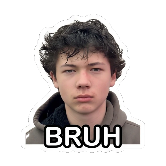 Teen boy looking blank and unimpressed, text BRUH Teen Boy Daily Expressions sticker for expressive chats and social replies.