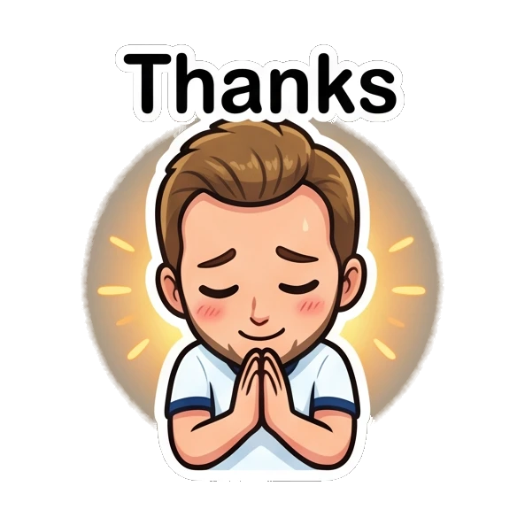 Bearded man praying with a grateful and thankful expression Cheerful Bearded Guy sticker for expressive chats and social replies.