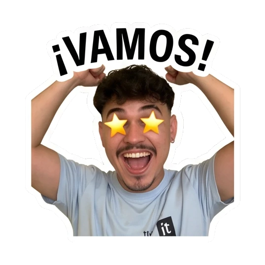 Young man excited with star-shaped eyes. Daily Life of a Trendy Guy sticker for expressive chats and social replies.