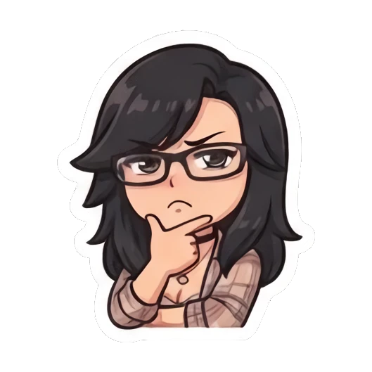 Girl with glasses thinking with a finger on her chin Chibi Girl Daily Life sticker for expressive chats and social replies.