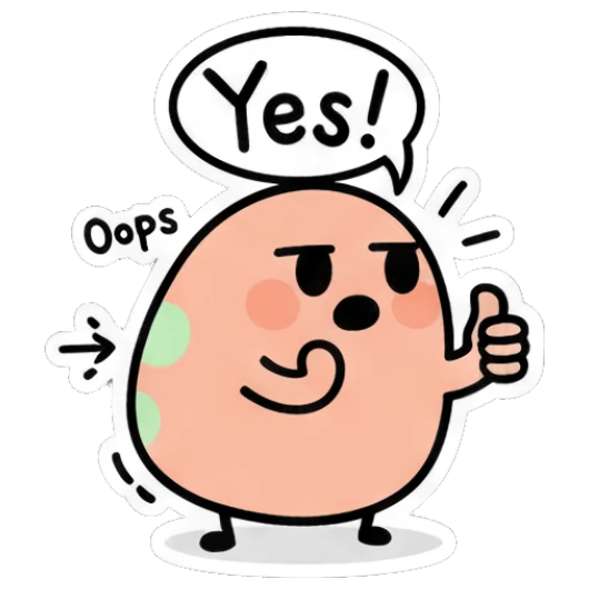 Egg giving a thumbs up with Yes and Oops text Doodle Egg Moods sticker for expressive chats and social replies.