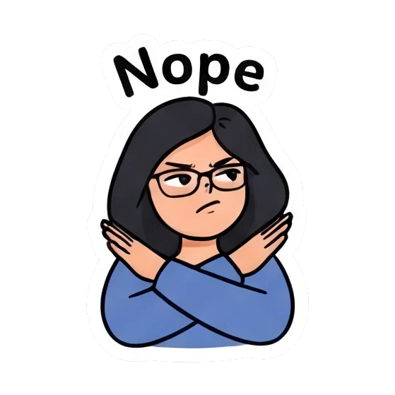 Girl crossing arms in disagreement, text 'Nope' Daily Life of a Cool Girl sticker for expressive chats and social replies.