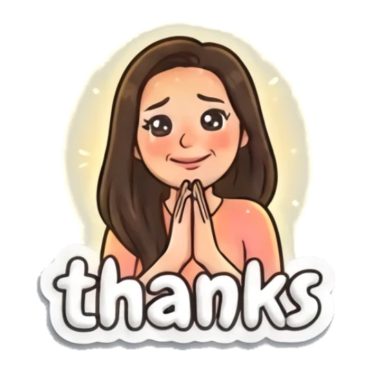 Girl with hands together in gratitude and text thanks Puffy Girl Daily Vibes sticker for expressive chats and social replies.