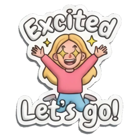 Blonde girl jumping with excitement and Let is go text Playful Blonde Girl Expressions sticker for expressive chats and social replies.