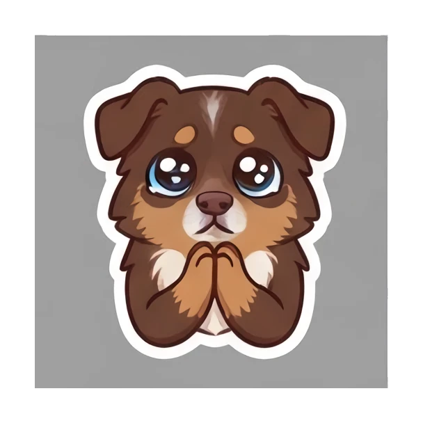 Aussie dog looking pleading with wide, watery eyes. Cheerful Aussie Buddy sticker for expressive chats and social replies.