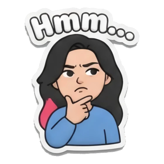 Girl thinking with hand on chin, text Hmm... Puffy Girl Daily Vibes sticker for expressive chats and social replies.