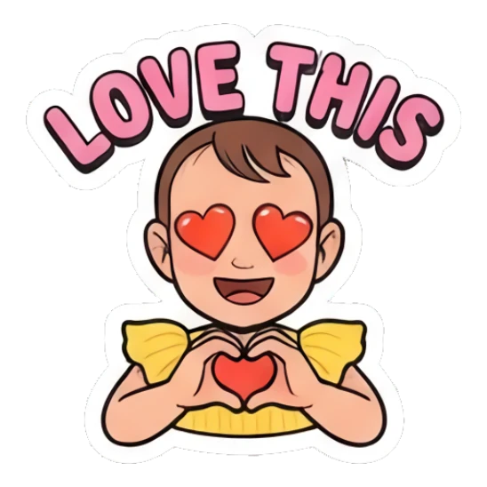 Loving toddler making heart hands with heart eyes Little Sunshine Expressions sticker for expressive chats and social replies.
