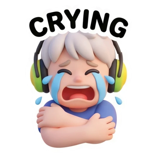 Sad boy crying with tears and hugging himself Gamer Boy Daily Life sticker for expressive chats and social replies.