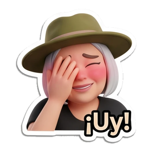 Explorer lady blushing and covering face with text Uy Adventurous Explorer Lady sticker for expressive chats and social replies.