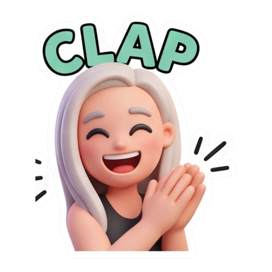 Blonde girl clapping hands with a cheerful expression. Blonde Girl Daily Vibes sticker for expressive chats and social replies.