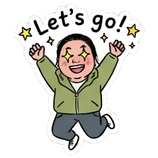 Girl jumping with excitement, text Let's go Daily Moods of a Girl sticker for expressive chats and social replies.
