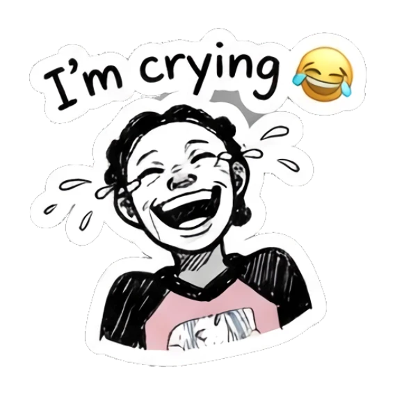 Girl laughing with tears, joyful expression, text 'I'm crying' Doodle Girl Expressions sticker for expressive chats and social replies.