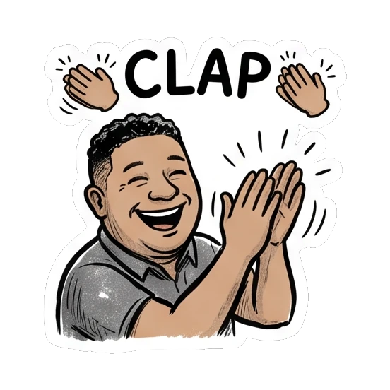 Photographer clapping hands with a joyful expression Studio Life Guy sticker for expressive chats and social replies.