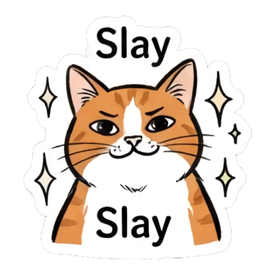 Confident orange cat posing with sparkles and text Slay Doodle Orange Cat Daily sticker for expressive chats and social replies.