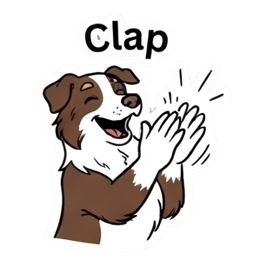 Excited Border Collie clapping paws with text Clap Loki.. LOWKEY Aussie! sticker for expressive chats and social replies.
