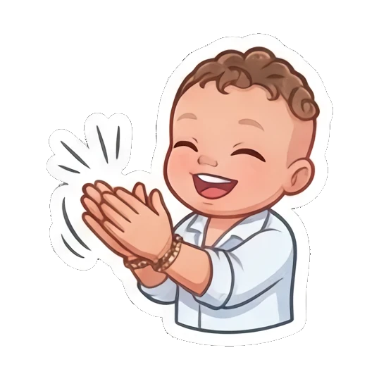 Curly boy clapping hands enthusiastically with a happy grin Little Curly Boy Expressions sticker for expressive chats and social replies.