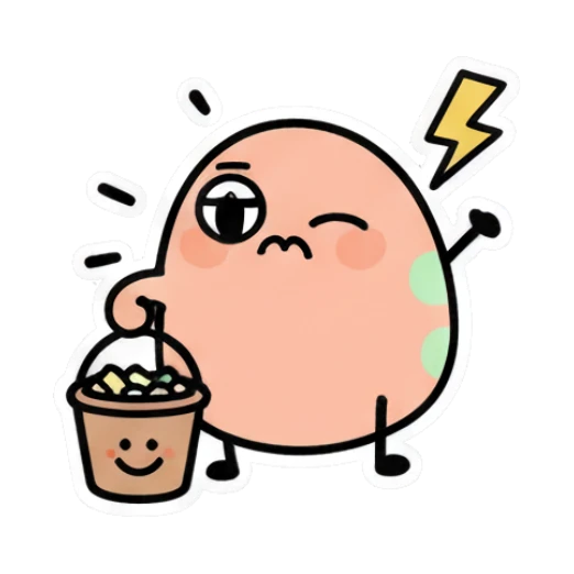 Pink egg character holding a bucket, text with lightning bolt Little Pink Egg Adventures sticker for expressive chats and social replies.