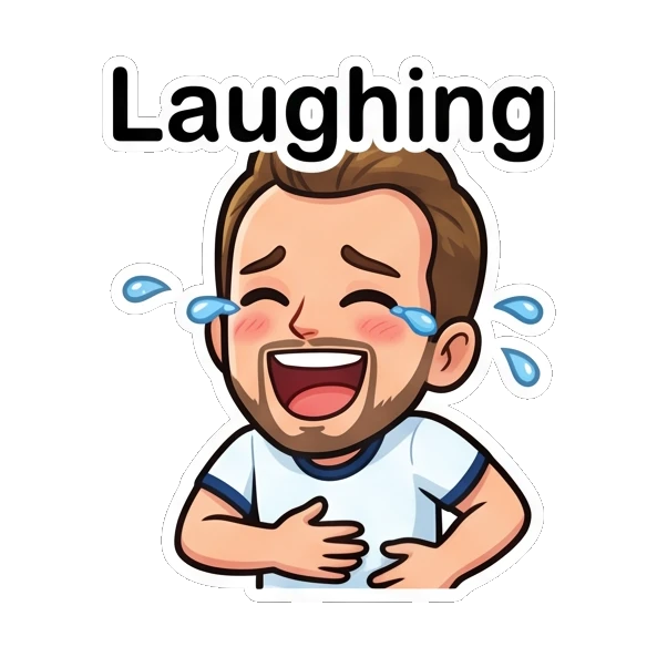 Bearded man laughing hysterically with tears of joy Cheerful Bearded Guy sticker for expressive chats and social replies.
