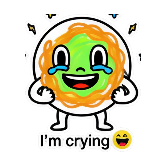 Noodle character laughing with tears and 'I'm crying' text Noodle Buddy Emotions sticker for expressive chats and social replies.