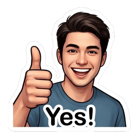 Young man giving a thumbs up with a cheerful grin. Daily Life of a Cool Guy sticker for expressive chats and social replies.