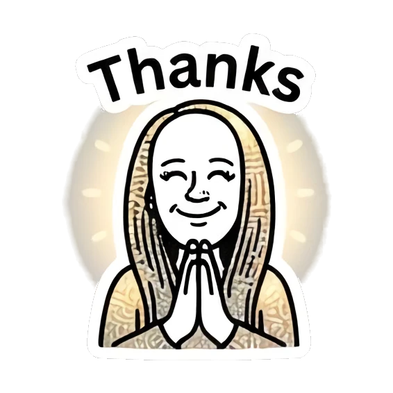 Girl with hands together in prayer pose with text Thanks Keith Haring Style Girl sticker for expressive chats and social replies.