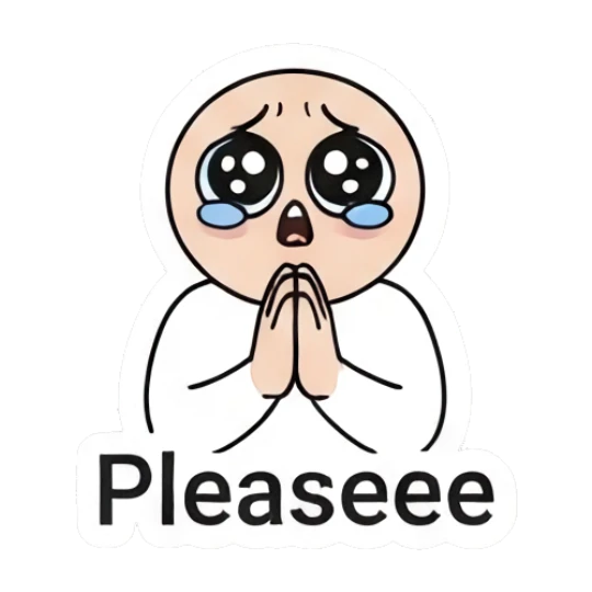 A pleading boy with large teary eyes and hands together. Daily Life of a Cartoon Boy sticker for expressive chats and social replies.