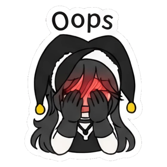Jester girl blushing with 'Oops' text Jester Girl Daily Moods sticker for expressive chats and social replies.
