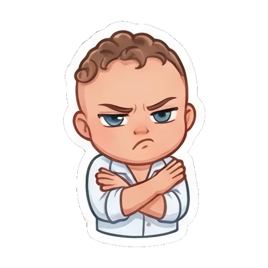 Curly boy looking annoyed with crossed arms and side-eye Little Curly Boy Expressions sticker for expressive chats and social replies.