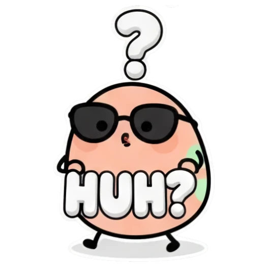 Egg character with a question mark above head text HUH Puffy Egg Pals sticker for expressive chats and social replies.