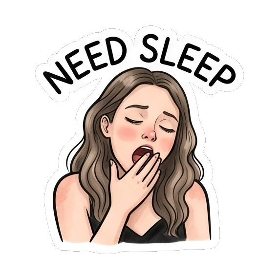Sleepy girl yawning, text NEED SLEEP Daily Moods of a Girl sticker for expressive chats and social replies.