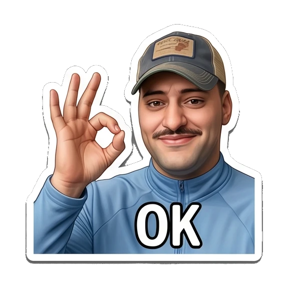 Man with mustache in cap making an OK hand gesture Mustache Guy Daily Vibes sticker for expressive chats and social replies.