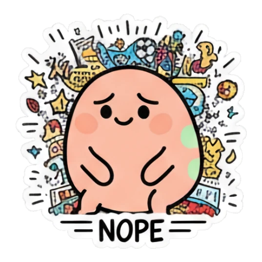 Doodle egg looking indifferent and unimpressed, text NOPE Doodle Egg Adventures sticker for expressive chats and social replies.