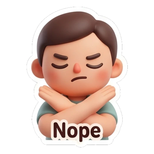Boy crossing arms in a firm Nope gesture. Cute Boy Daily Expressions sticker for expressive chats and social replies.