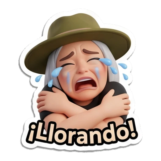 Explorer lady crying with arms crossed with text Llorando Adventurous Explorer Lady sticker for expressive chats and social replies.