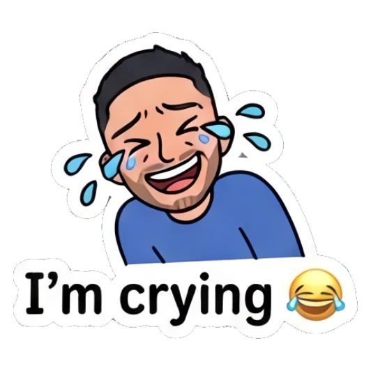 Young man laughing with tears in his eyes, joyful expression. Daily Vibe Guy sticker for expressive chats and social replies.