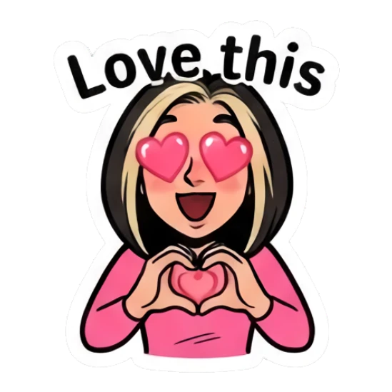Girl with heart eyes and hands in heart shape Sassy Girl Daily Vibes sticker for expressive chats and social replies.