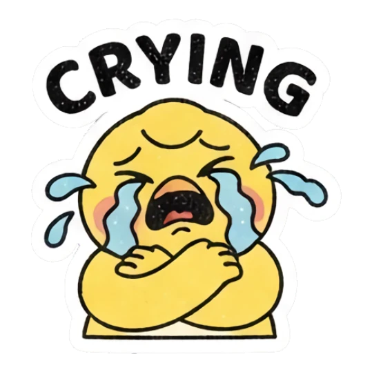 Sad yellow chick crying with arms crossed Gritty Retro Chick sticker for expressive chats and social replies.