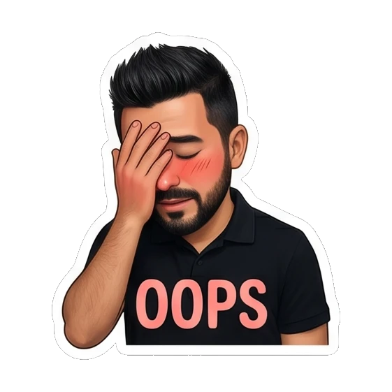 Man facepalming in embarrassment, text OOPS Modern Man Daily Vibes sticker for expressive chats and social replies.