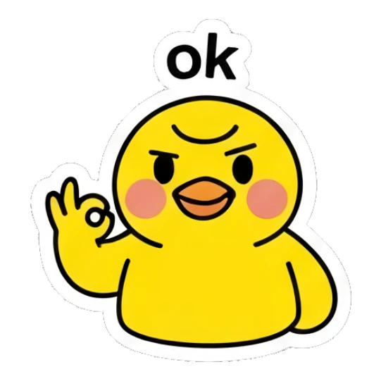 Yellow duck doing an OK gesture with text 'ok' Keith Haring Style Yellow Duck sticker for expressive chats and social replies.