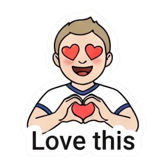 A loving boy making a heart shape with his hands. Daily Life of a Cartoon Boy sticker for expressive chats and social replies.