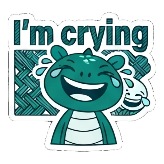 Crying dinosaur laughing with tears and text I'm crying Teal Dino Daily Vibes sticker for expressive chats and social replies.