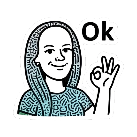 Girl making an OK hand gesture with text Ok Keith Haring Style Girl sticker for expressive chats and social replies.